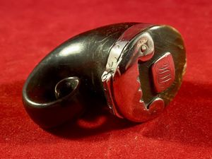Small Antique Scottish Rams Horn Snuff Mull with Silver Fittings …