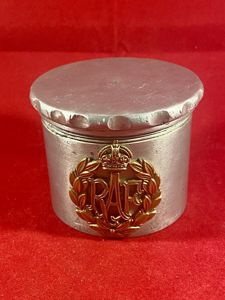 WW2 “Trench Art” RAF Aluminium Lidded Pot fitted with RAF …