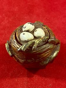 Small Antique Cold Painted Bronze “Birds Nest” Lidded Desk Inkwell …