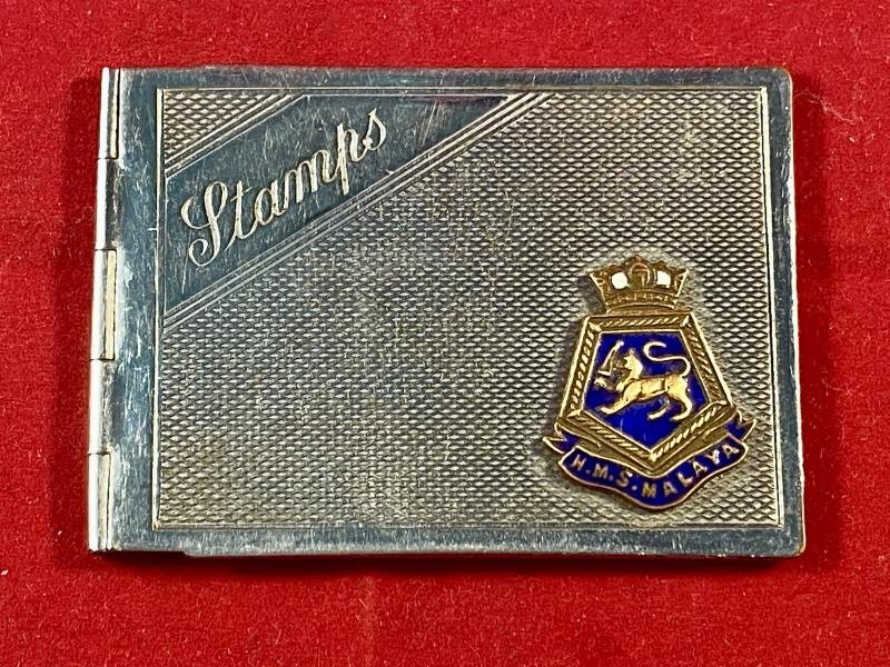 Souvenir Chrome Plated H.M.S. MALAYA Stamp Book Cover c1930 — image 7