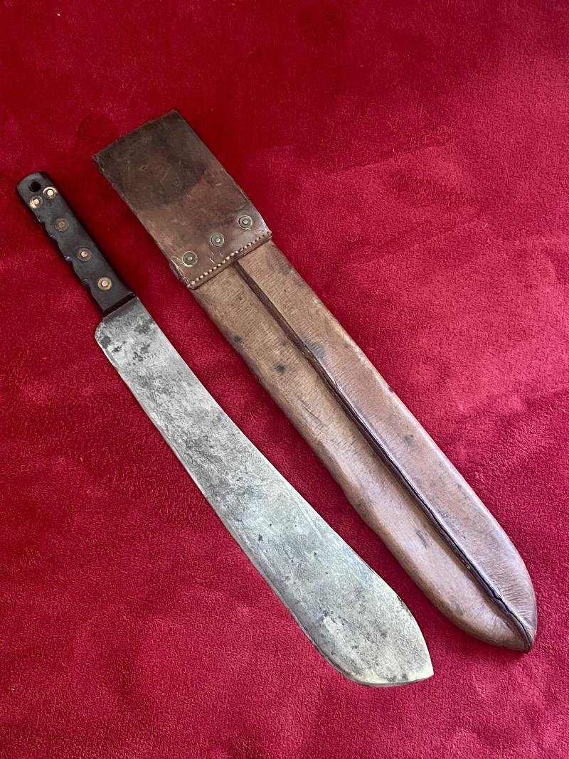 Post WW2 British Military Machete with Leather Scabbard by B.H. & G. Ltd dated 1955 — image 2