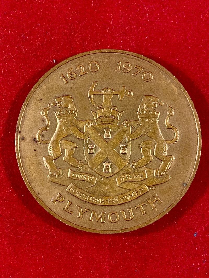 Royal Mint Gilt Bronze Medallion 350th Anniversary of Sailing of The Mayflower from Plymouth – 1620 – 1970 — image 2