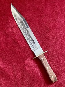 Large Vintage Bowie Knife with Etched Scene of American Indian's …