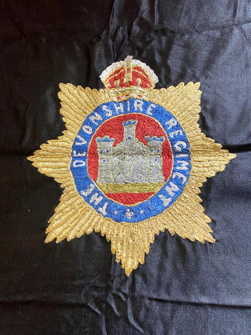 WW1 Period “The Devonshire Regiment” Embroidered Silk Banner — image 2