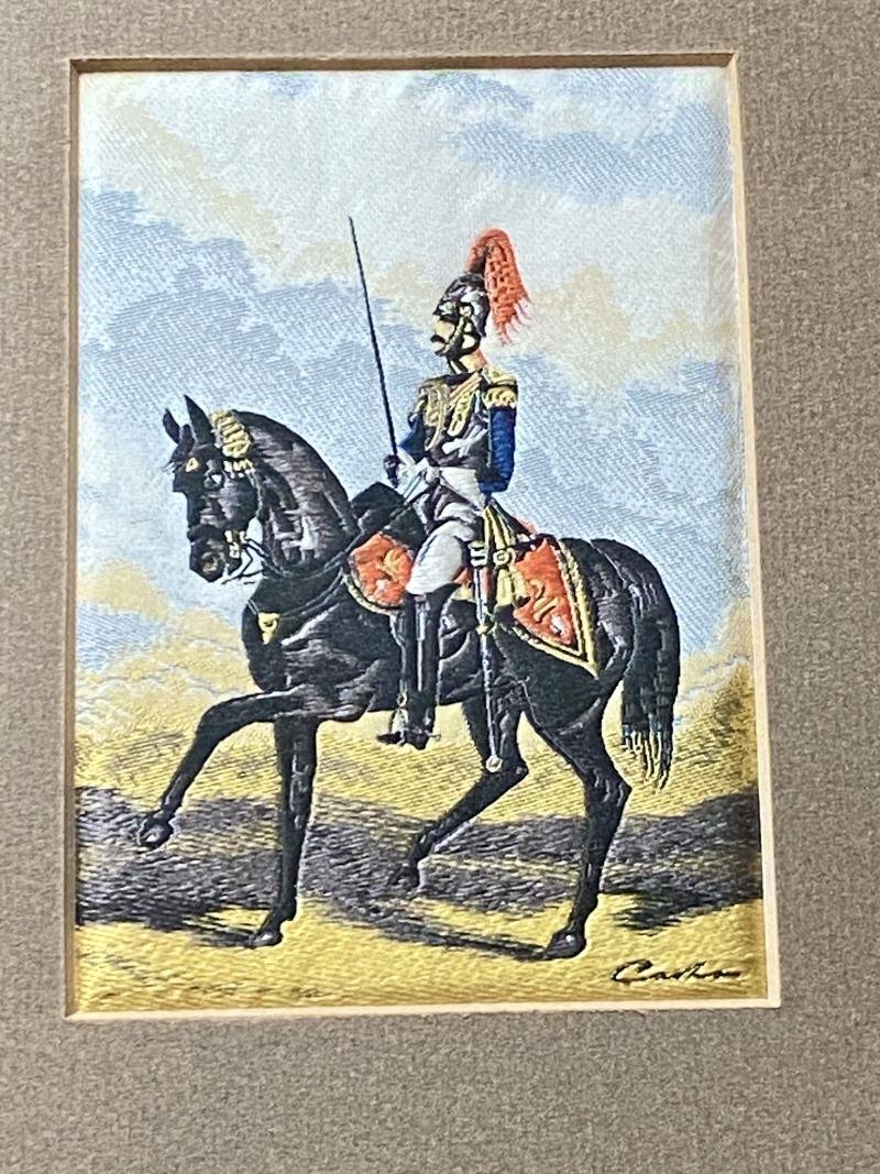 Vintage “Cashs of Coventry” Miniature Woven Silk Framed Picture of an 1850 Royal Horse Guards Officer — image 2