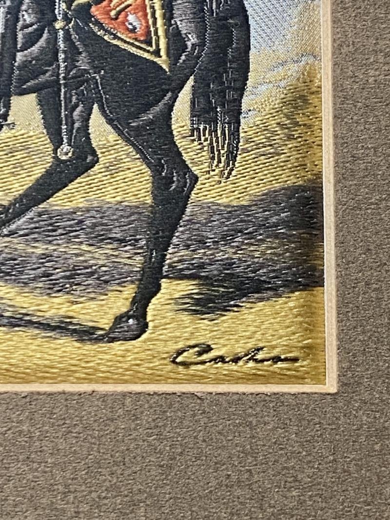 Vintage “Cashs of Coventry” Miniature Woven Silk Framed Picture of an 1850 Royal Horse Guards Officer — image 4