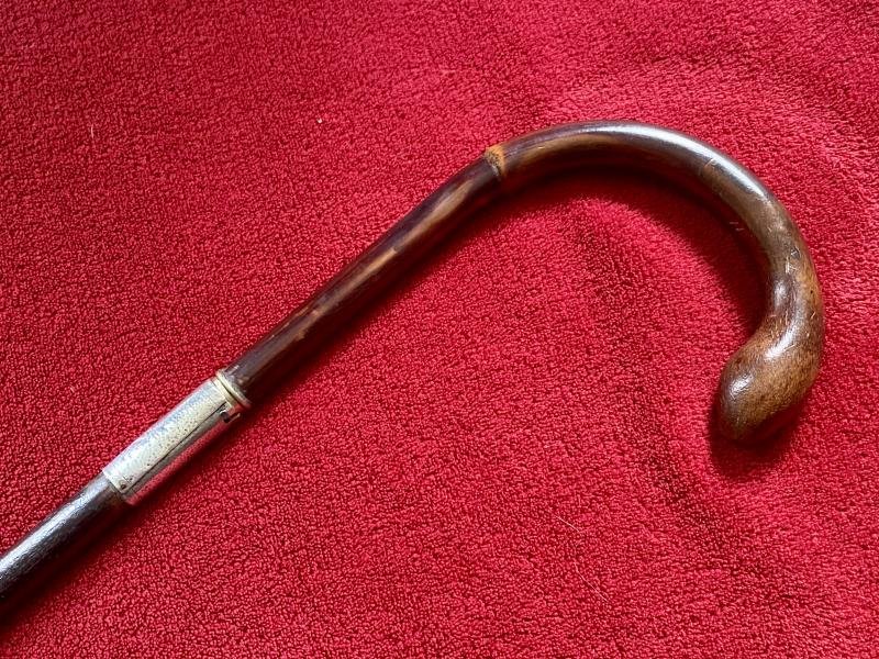 Fine Antique Bamboo Cane Short Sword Stick with 800 Stamped Silver Collar — image 3