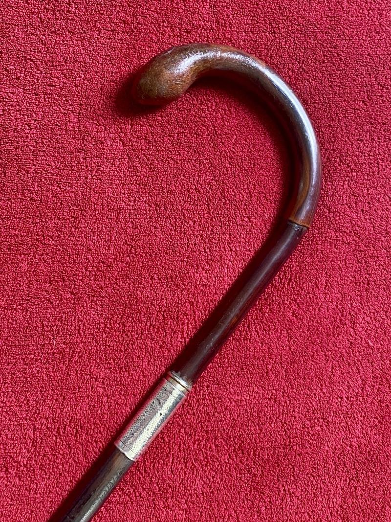 Fine Antique Bamboo Cane Short Sword Stick with 800 Stamped Silver Collar — image 5