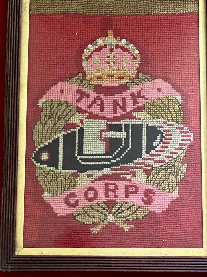 Large Framed WW1 Embroidery Panels Depicting the Duke of Wellington's Regiment (West Riding) and The Royal Tank Regiment — image 2