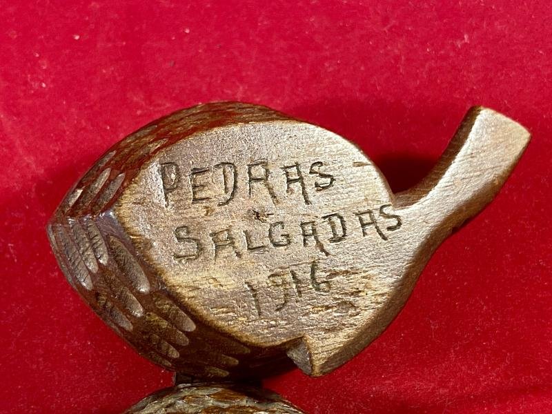 Interesting WW1 German POW - Antique Black Forest Walnut shaped Inkwell – marked PEDRAS SALGADAS 1916 — image 2