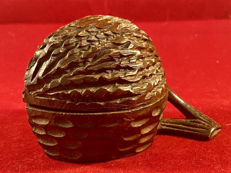 Interesting WW1 German POW - Antique Black Forest Walnut shaped Inkwell – marked PEDRAS SALGADAS 1916 — image 7
