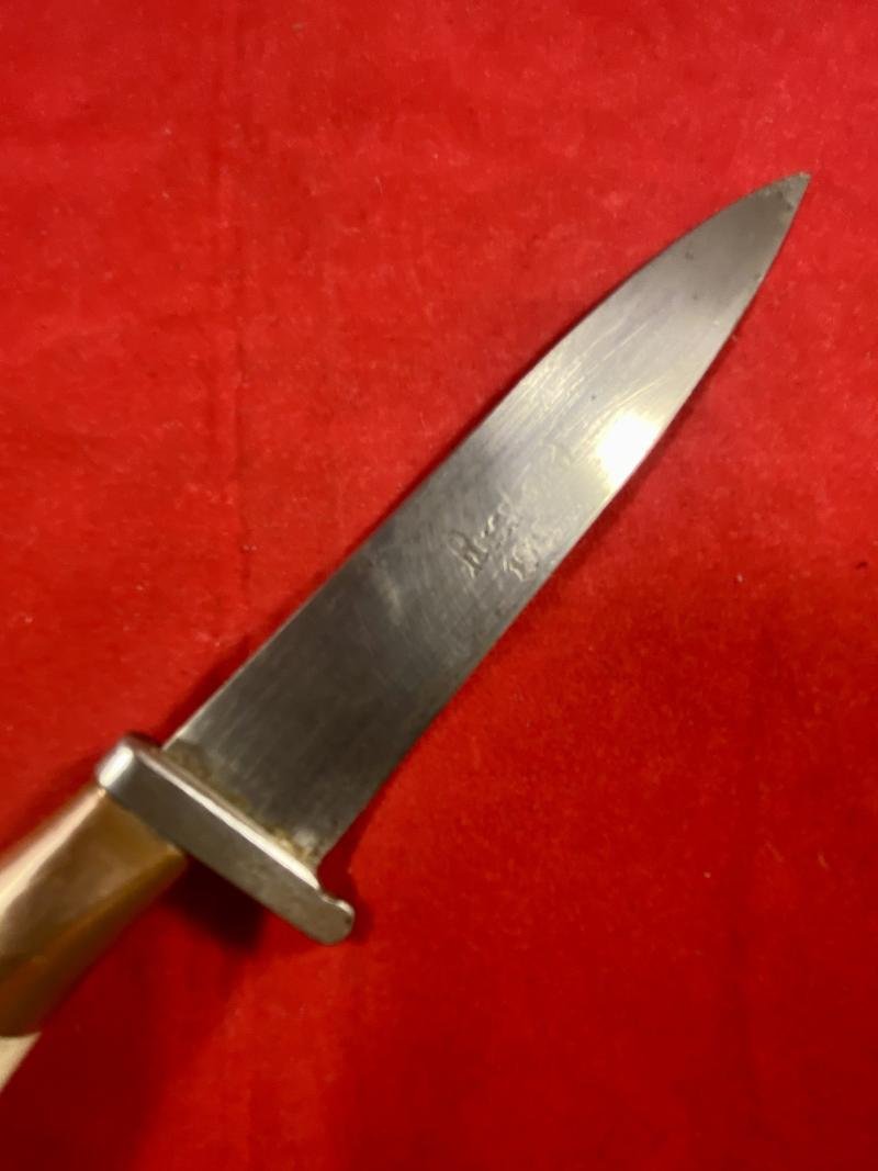 WW1 Eastern Front German Boot or Trench Knife with Deer Antler Grip – Blade Etched 'RUSSLAND 1915' — image 3