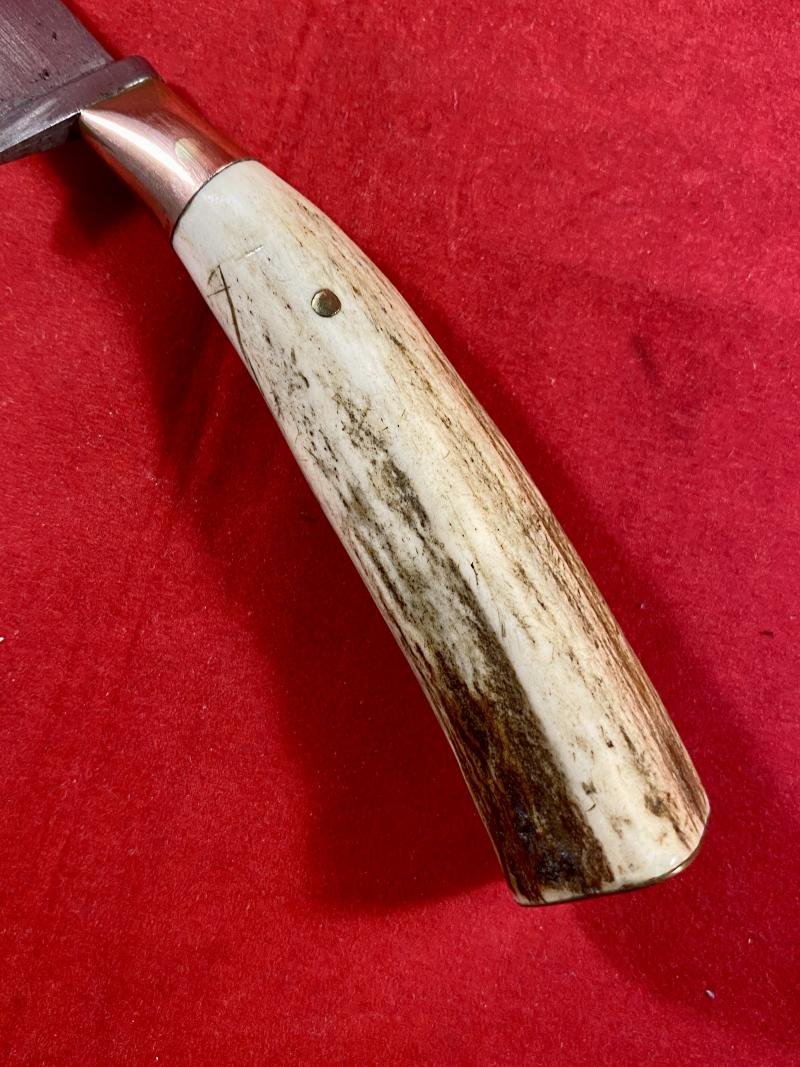 WW1 Eastern Front German Boot or Trench Knife with Deer Antler Grip – Blade Etched 'RUSSLAND 1915' — image 5