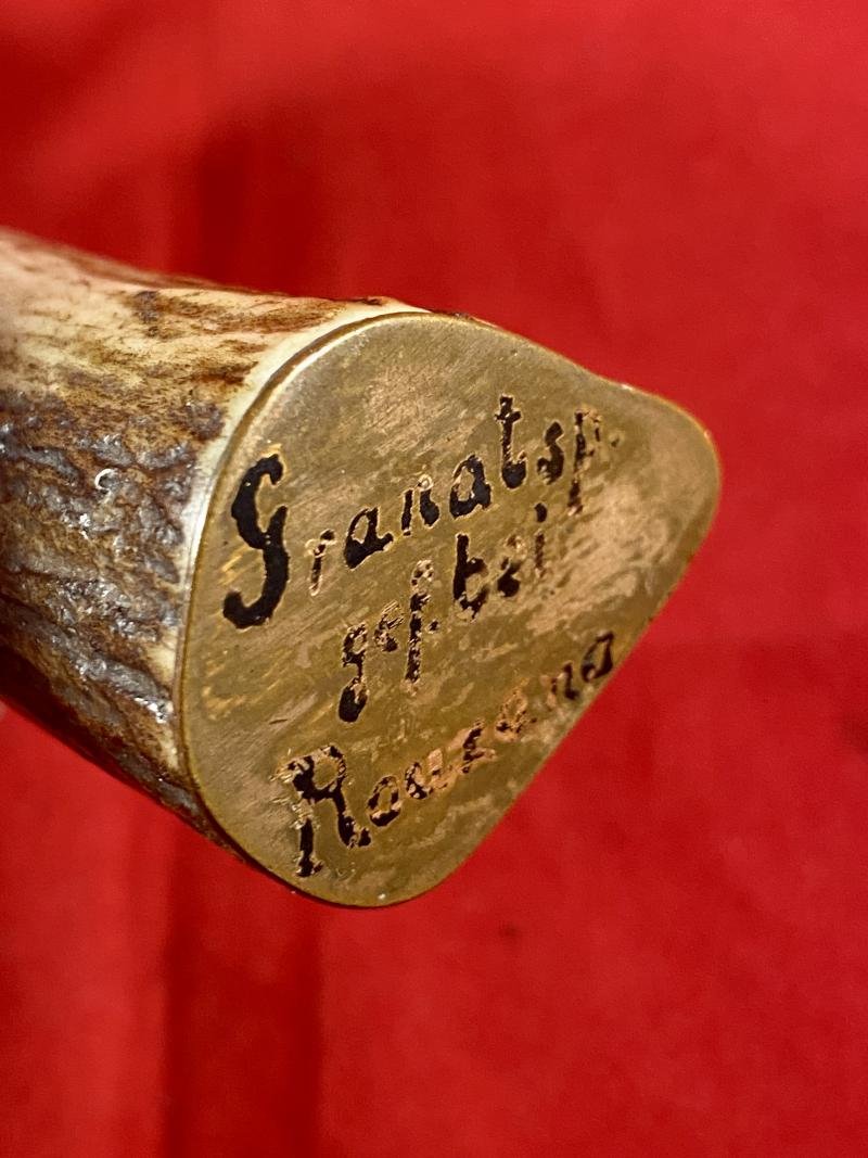 WW1 Eastern Front German Boot or Trench Knife with Deer Antler Grip – Blade Etched 'RUSSLAND 1915' — image 9