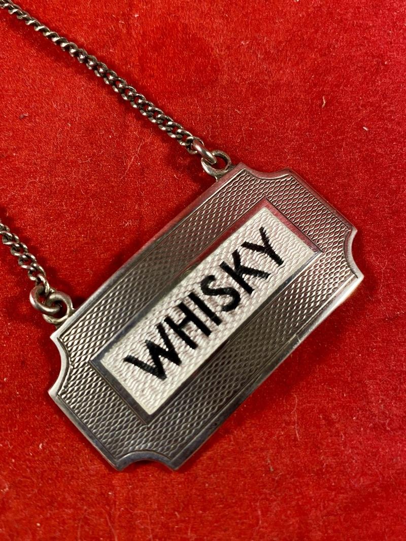 Rare Hallmarked Silver and Guilloché Whisky Decanter Label by Turner & Simpson - 1960 — image 2