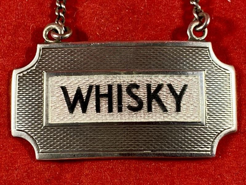 Rare Hallmarked Silver and Guilloché Whisky Decanter Label by Turner & Simpson - 1960 — image 3