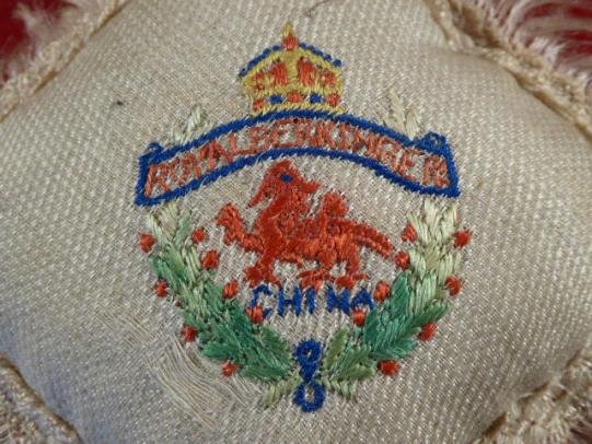 Rare WW1 Period Sweetheart Pin Cushion Embroidered with the Badge for the Royal Berkshire Regiment 'China' — image 2