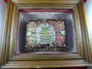 Framed Victorian Period Rectangular-Shaped Sweetheart Pincushion with the emblem for …