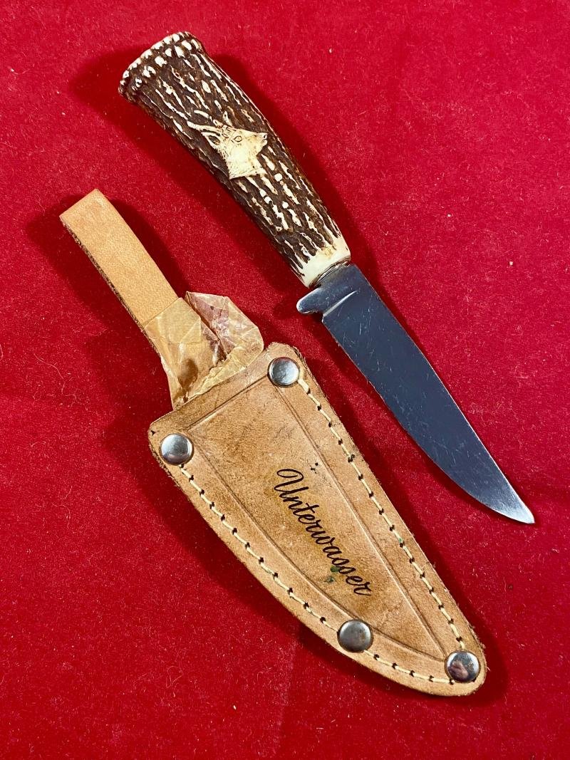 Mint Small German made Hunting Knife with Leather Sheath – Souvenir of Unterwasser Switzerland c1960 — image 3