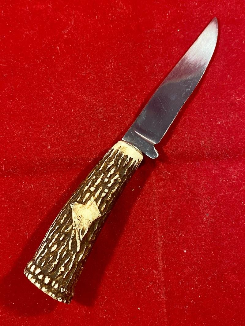 Mint Small German made Hunting Knife with Leather Sheath – Souvenir of Unterwasser Switzerland c1960 — image 5