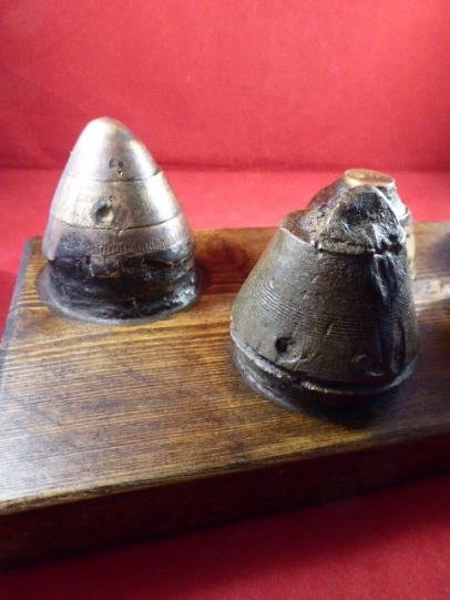 5 INERT Relic WW1 British Brass Fuse Heads from the SOMME Battlefields Mounted on an Oak Base — image 4