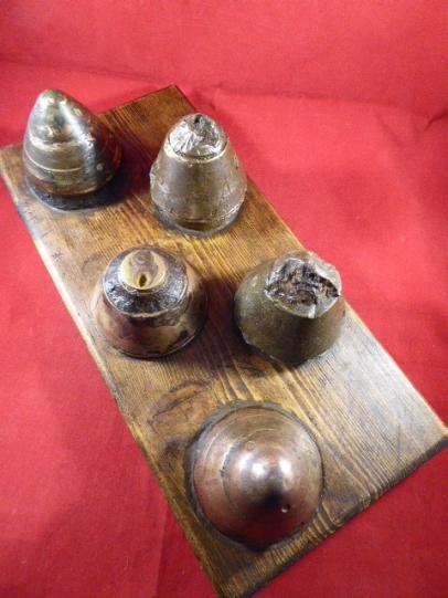 5 INERT Relic WW1 British Brass Fuse Heads from the SOMME Battlefields Mounted on an Oak Base — image 5