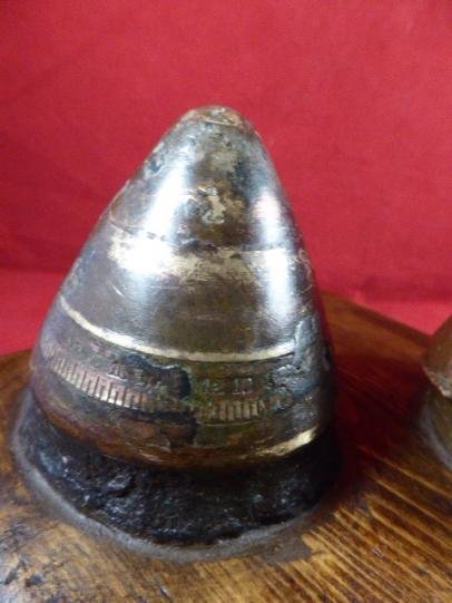 5 INERT Relic WW1 British Brass Fuse Heads from the SOMME Battlefields Mounted on an Oak Base — image 6