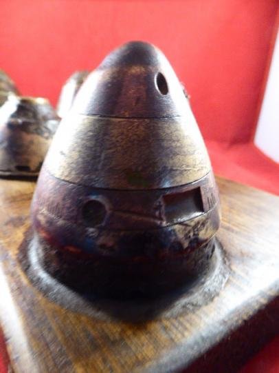 5 INERT Relic WW1 British Brass Fuse Heads from the SOMME Battlefields Mounted on an Oak Base — image 8