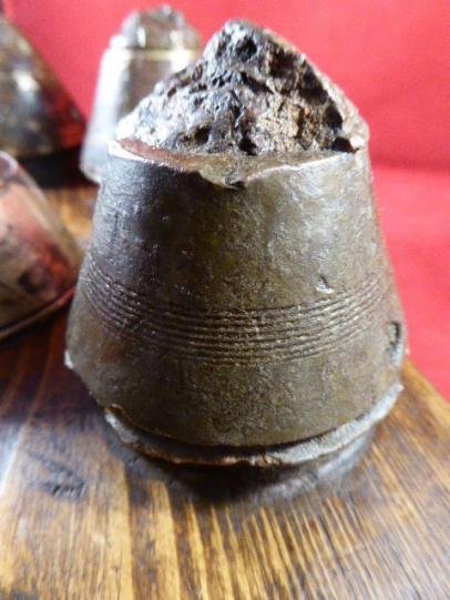 5 INERT Relic WW1 British Brass Fuse Heads from the SOMME Battlefields Mounted on an Oak Base — image 9