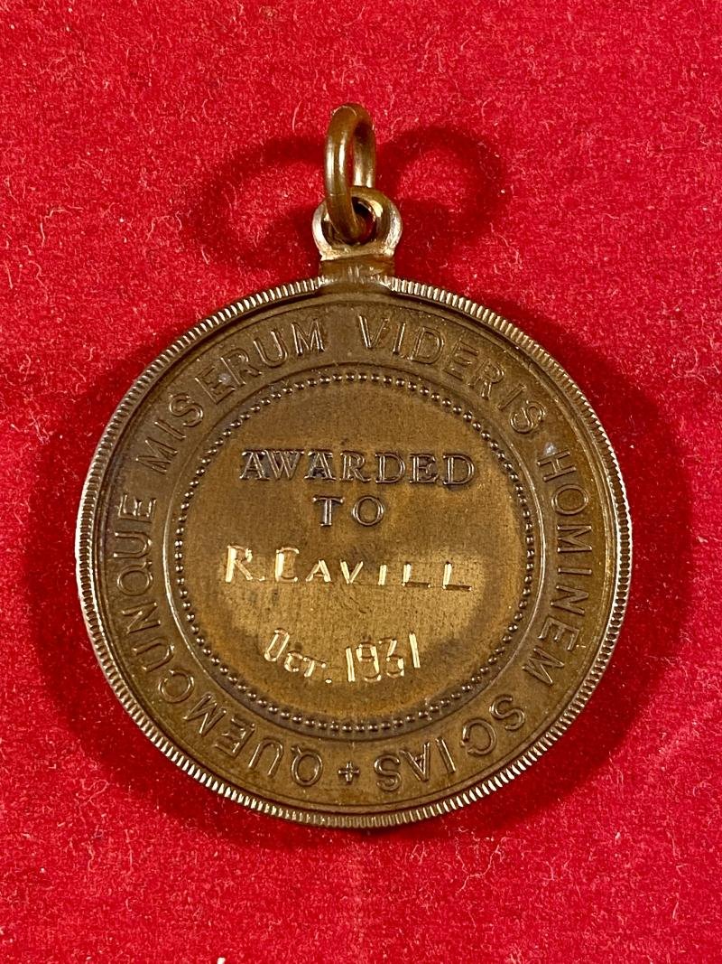 Royal Life Saving Society Bronze Medal to R. CAVILL – Oct 1931 with Red Leatherette Case — image 4
