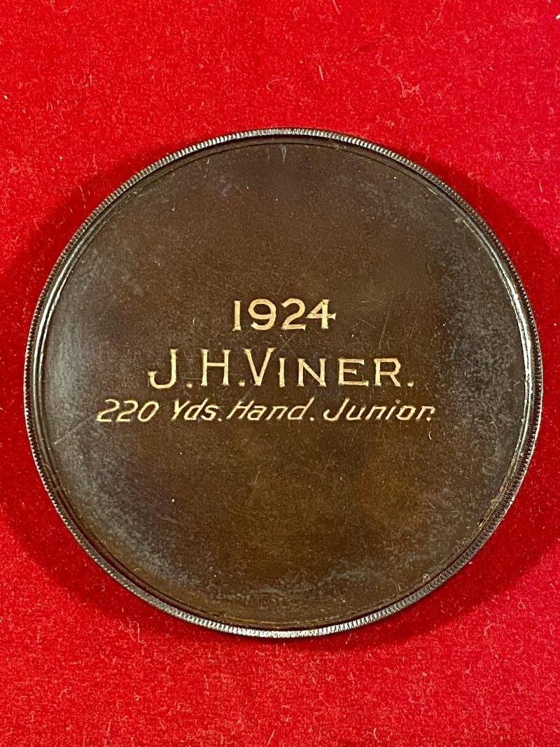 Antique Cased Bronze Medallion from Marling School Stroud Awarded for 220yds Athletic Race - to J.H. VINER in 1924 — image 4