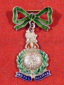 WW2 Royal Marines Silver & Enamel Sweetheart Bow Brooch
