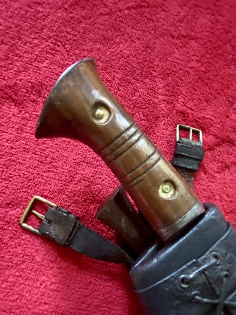 Genuine WW2 M43 Kukri with Two Small Knives and Leather Covered Scabbard — image 4