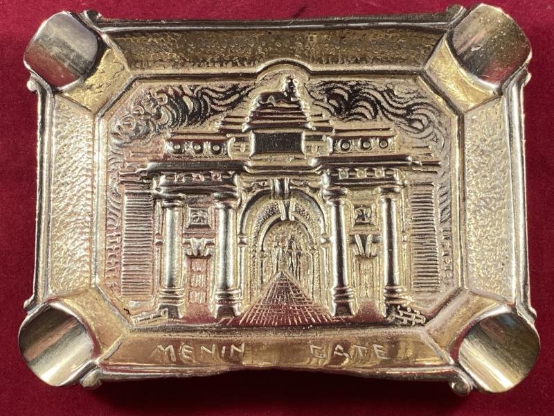 WW1 Souvenir Gilt Brass MENIN GATE Ashtray — image 2