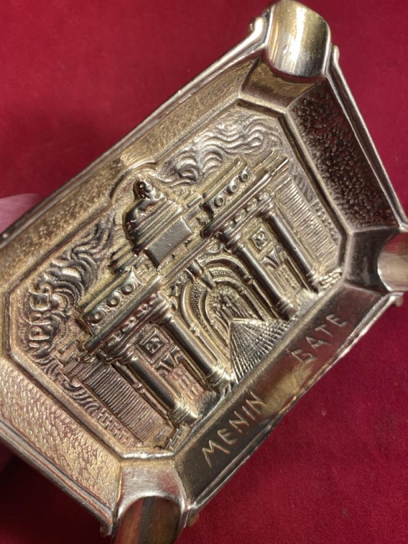 WW1 Souvenir Gilt Brass MENIN GATE Ashtray — image 8