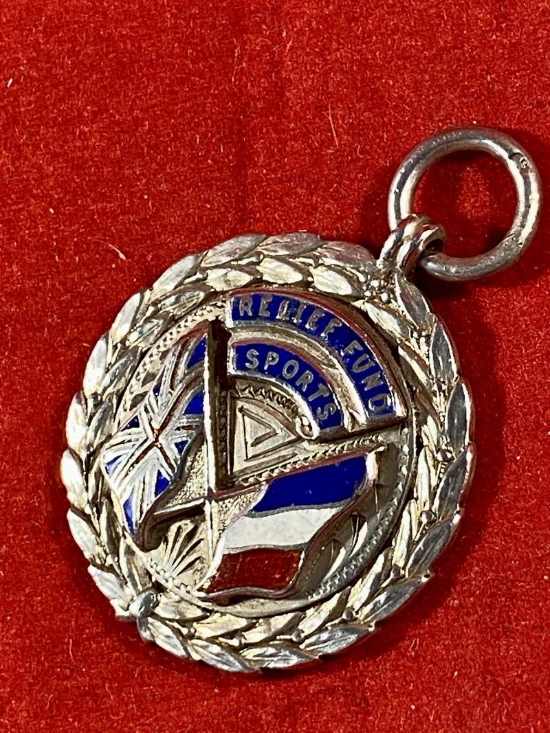 Unusual WW1 Hallmarked Silver and Enamel Medal - “Relief Fund Sports” awarded to F. C. Rush - 1 Mile - 1914 — image 2