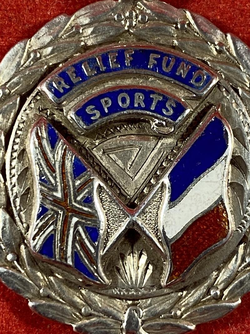 Unusual WW1 Hallmarked Silver and Enamel Medal - “Relief Fund Sports” awarded to F. C. Rush - 1 Mile - 1914 — image 4