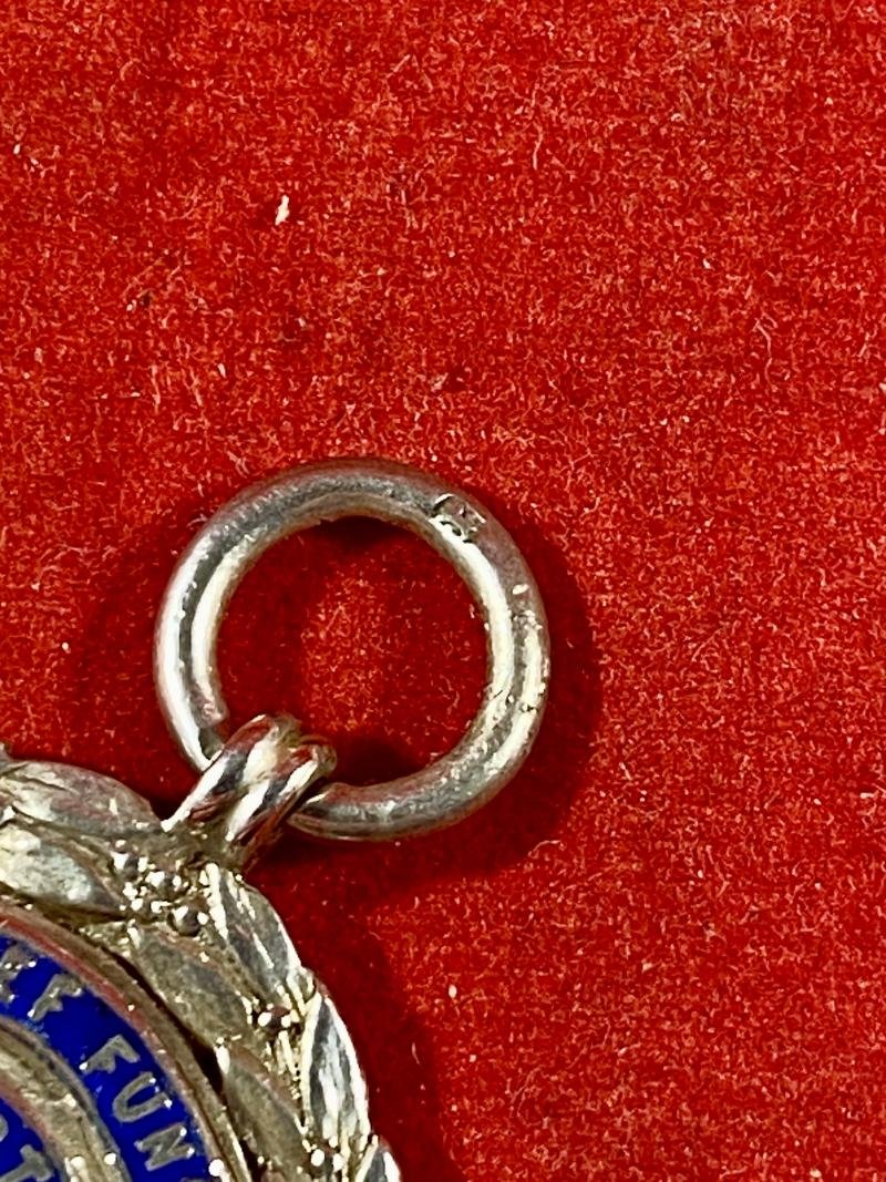 Unusual WW1 Hallmarked Silver and Enamel Medal - “Relief Fund Sports” awarded to F. C. Rush - 1 Mile - 1914 — image 5