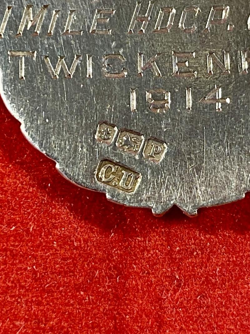 Unusual WW1 Hallmarked Silver and Enamel Medal - “Relief Fund Sports” awarded to F. C. Rush - 1 Mile - 1914 — image 7