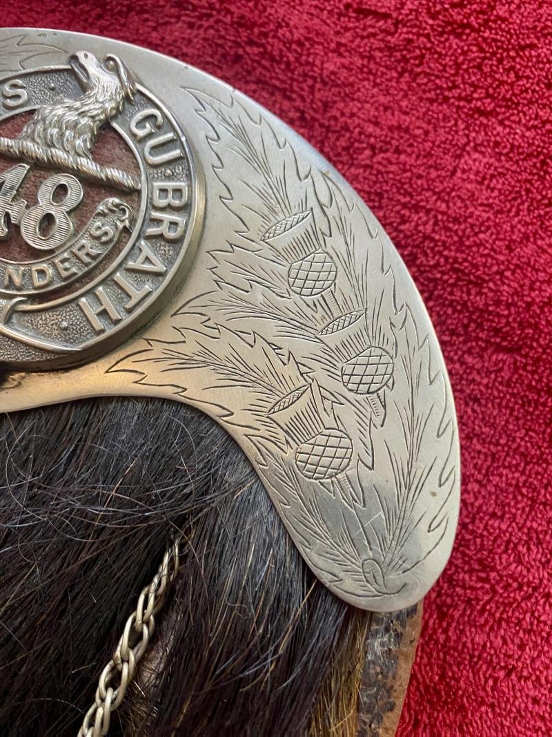 Rare WW1 Period 48th Canadian Highlanders Horse Hair and Leather Sporran Named to CQMS – Sgt Major Frank James Stinson — image 6