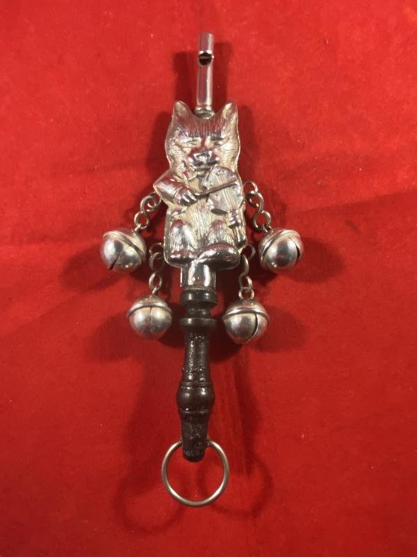 A Vintage Silver-Plated Baby Rattle & Whistle in form of The Nursery Rhyme “Cat and The Fiddle” — image 2