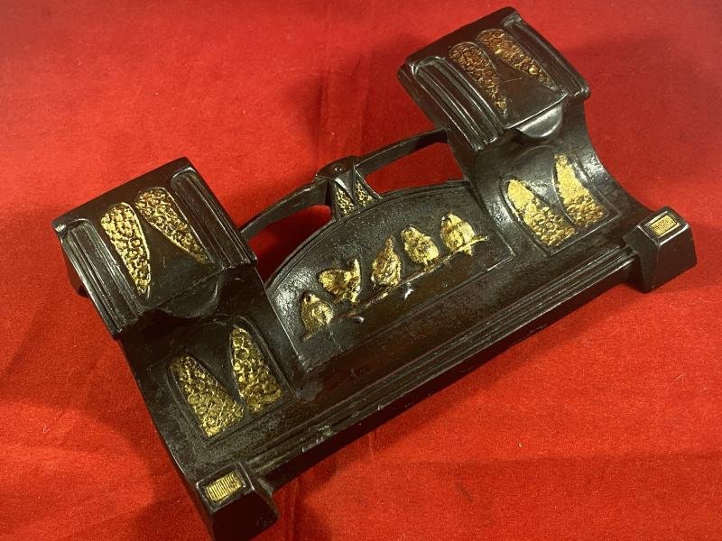 Antique Bronzed and Gilt Pewter Art Nouveau Double Inkwell and Pen Tray — image 2