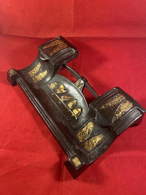Antique Bronzed and Gilt Pewter Art Nouveau Double Inkwell and Pen Tray — image 3