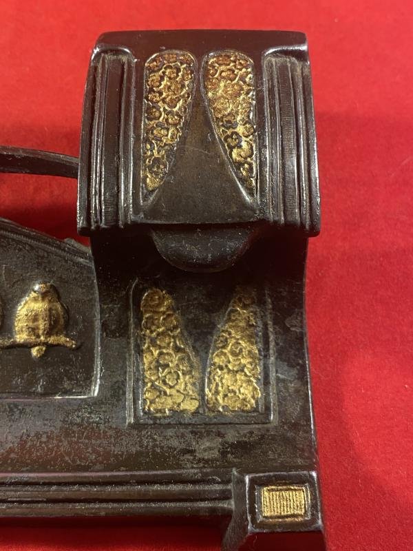 Antique Bronzed and Gilt Pewter Art Nouveau Double Inkwell and Pen Tray — image 5