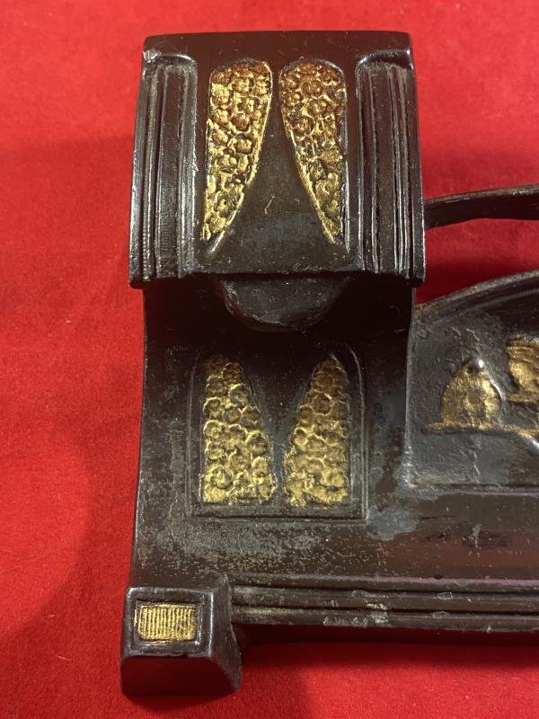 Antique Bronzed and Gilt Pewter Art Nouveau Double Inkwell and Pen Tray — image 6