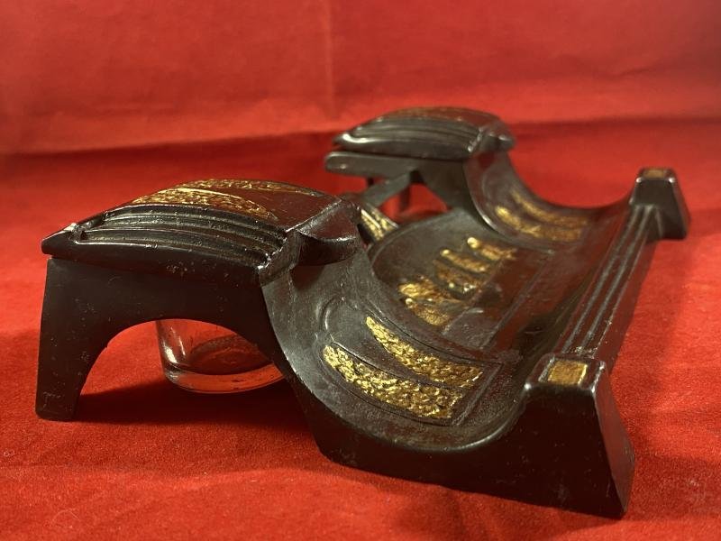 Antique Bronzed and Gilt Pewter Art Nouveau Double Inkwell and Pen Tray — image 7