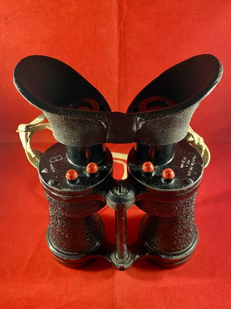 Pair Of WW2 British R.A.F. Mk 4 Aircraft/U-Boat Spotting Binoculars with Rubberised Eye Shields and Canvas Strap — image 3