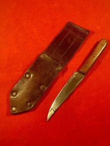 WW2 Private Purchased Fixed Blade 4' Knife with Leather Sheath