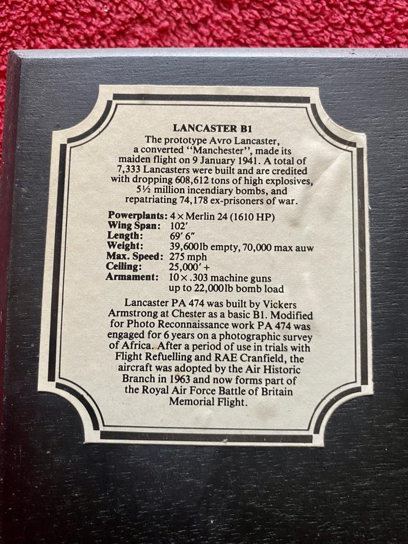 Limited Edition Battle of Britain Museum - Lancaster – Commemorative Wall Plaque with Certificate and Box c1978 — image 9