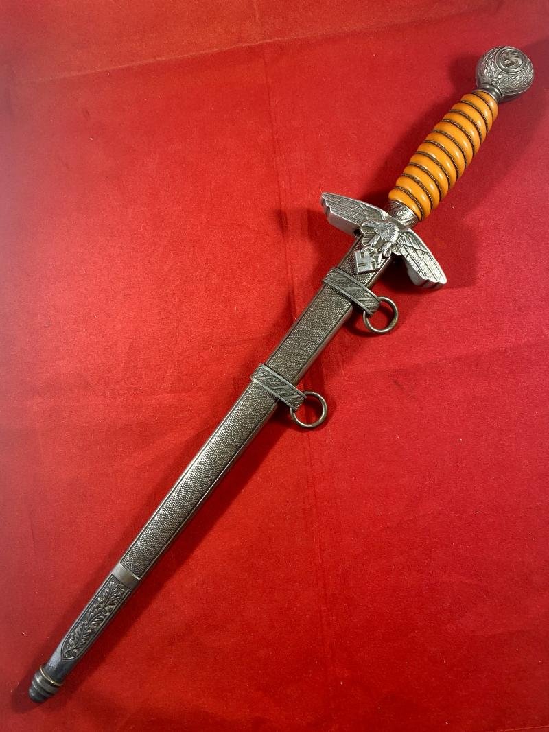 WW2 German 2nd Model Luftwaffe Dagger by ALCOSO with Beautiful Dark Orange Grip — image 2